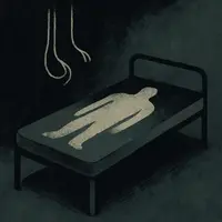 Empty metal cot with disconnected oxygen tubes in prison medical facility