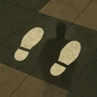 Dallas police precinct back entrance with worn footprint decals symbolizing stigma and isolation during sex offender registration